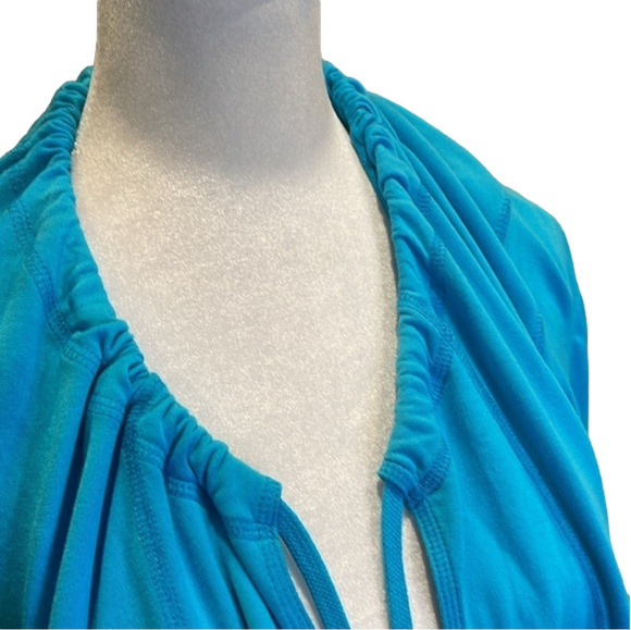 Ruby Rd M lovely shade of blue open jacket with pockets and  gathered tie neck - Picture 3 of 5